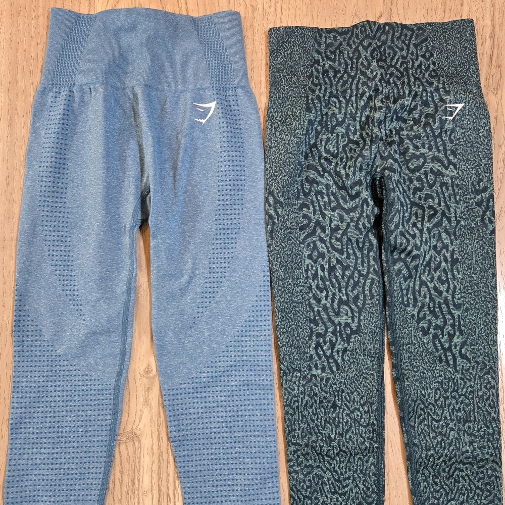 Two Gymshark Womens XS Vital Seamless 2.0 Leggings Blue & Teal Animal Sprint
